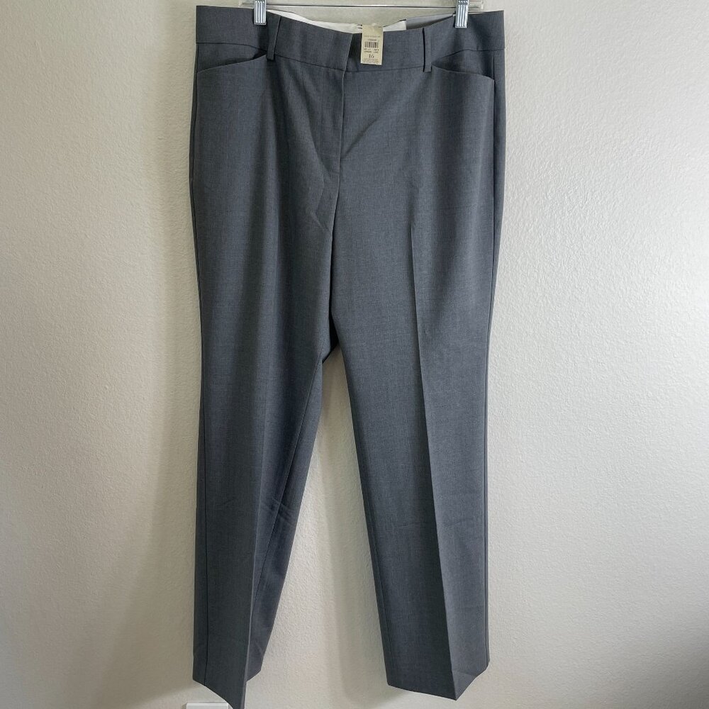 NEW Ann Taylor Womens 16 Signature Fit Gray‎ Straight Leg Pants Wool Blend Work